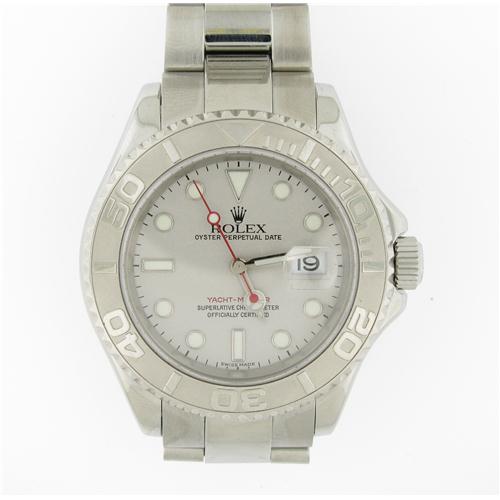 Men's Rolex Stainless Steel Platinum bezel Yachtmaster Watch - D