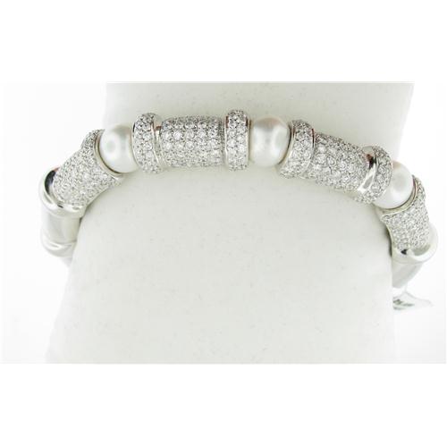 Beautiful Ladies Pearl & Diamond Bangle Bracelet - #22
