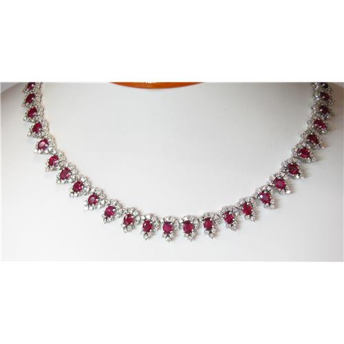 Diamond Necklace centered with burma rubies