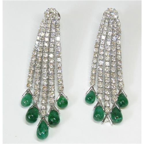 18k Ladies Diamond And Emerald Drop Earrings