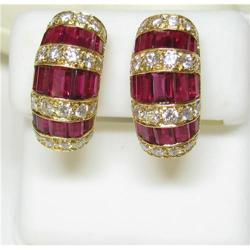 18K yellow gold Oscar Hyman  diamond and ruby earrings