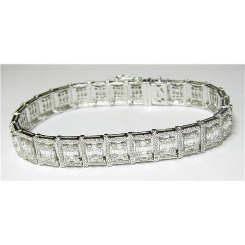 Ladies 28K White gold Emerald Cut & Round Cut Diamond Bracelet - B0080
