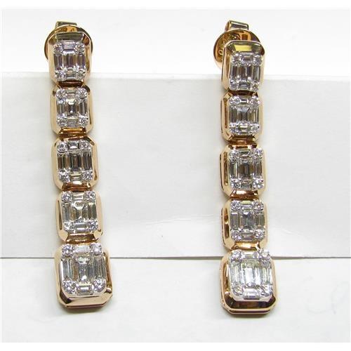 ladies 18k rose gold Emerald cut Diamond Earrings - E1321 56258