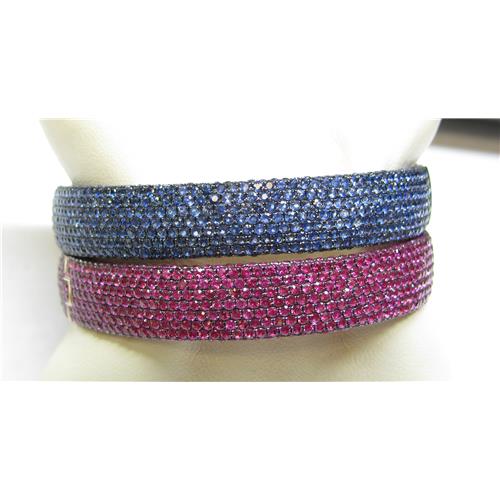 Ladies 18k stackable pave set sapphire bangle Bracelets