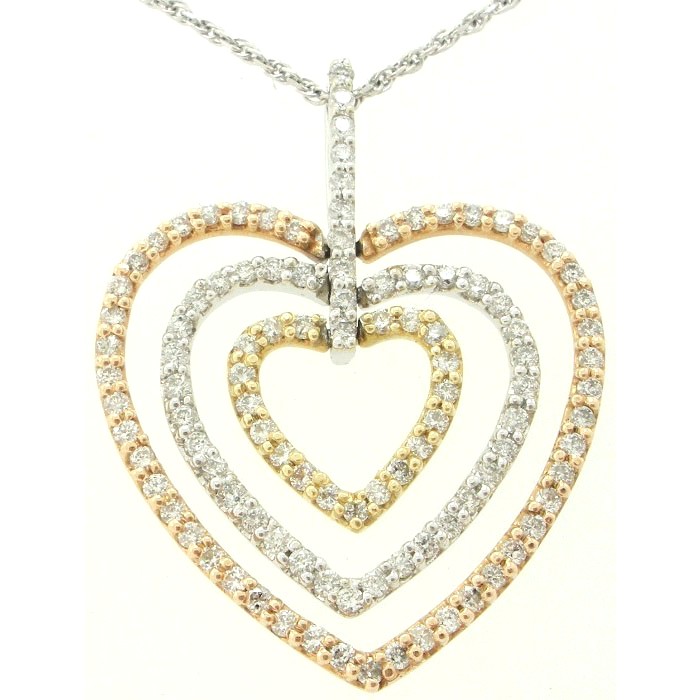 Tri-Color Triple Heart Diamond Pendant - z4829/670